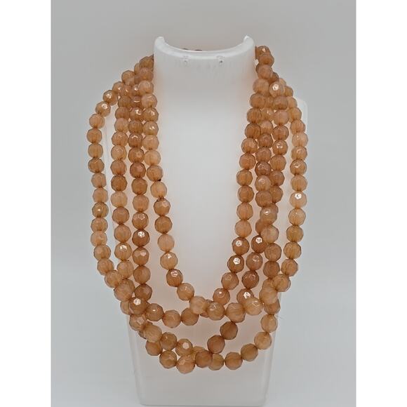 Set of 2 Layering Pieces Cream Soda Faceted Acrylic Strung Beads 38" Necklaces - Picture 2 of 12
